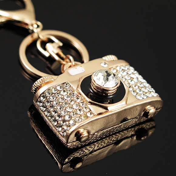 Crystal and Gold Camera Keychain Charm - Picture 3 of 12